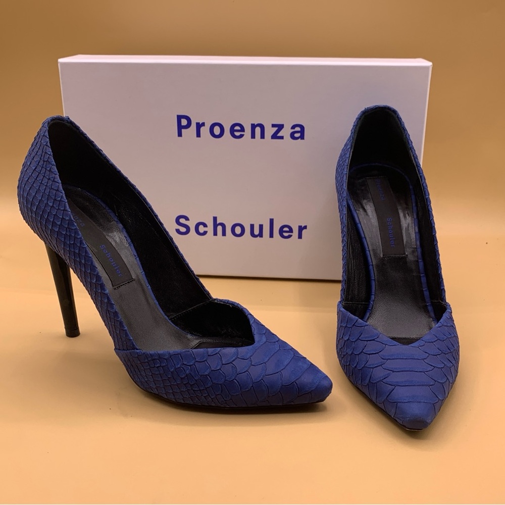 Proenza Schouler Blue Python-embossed Leather Pumps Heels Pointed Toe Size US 7